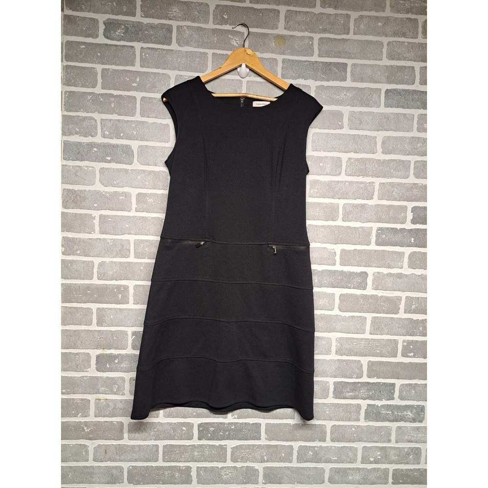 Calvin Klein Womens Black Knee Sheat Dress Sleeve less Full Zip Back NO SIZE TAG